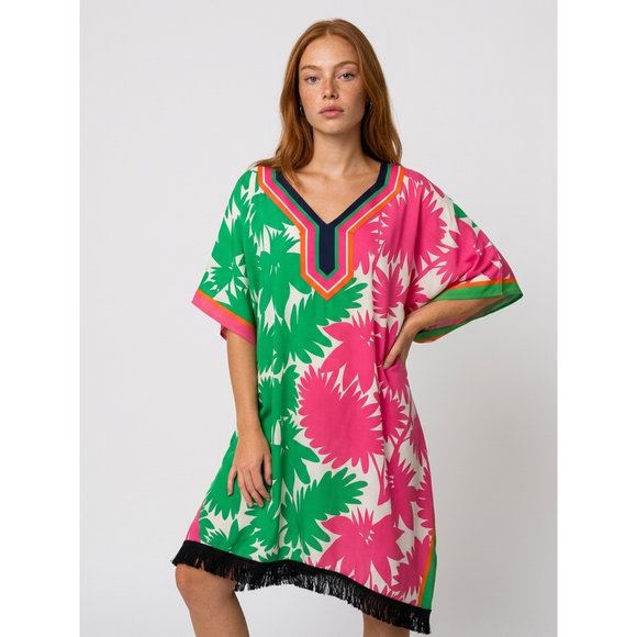Trina Turk Dresses & Skirts - Trina Turk Colorful Floral Print V-Neck Kaftan Dress in Pink